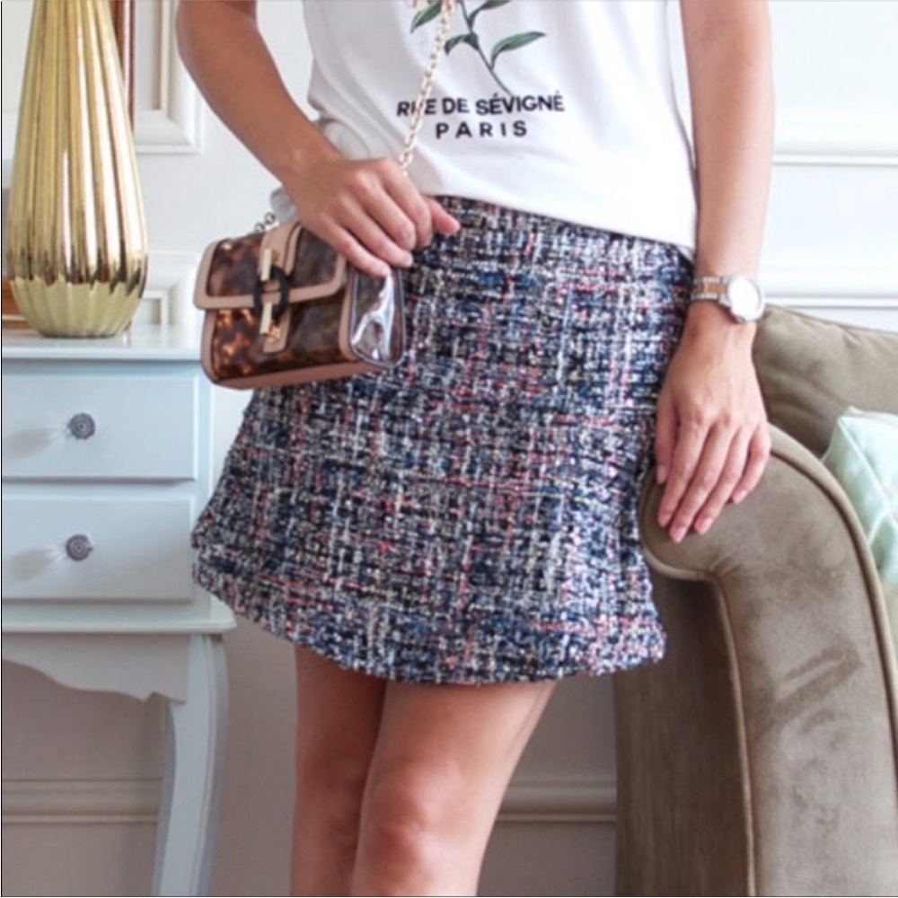 💕Pretty Blue Metallic Tweed Skater Skirt SZ M